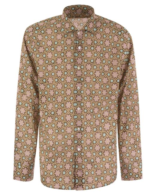 Camisa de algodón estirado de algodón estirado de Fedeli de color Brown