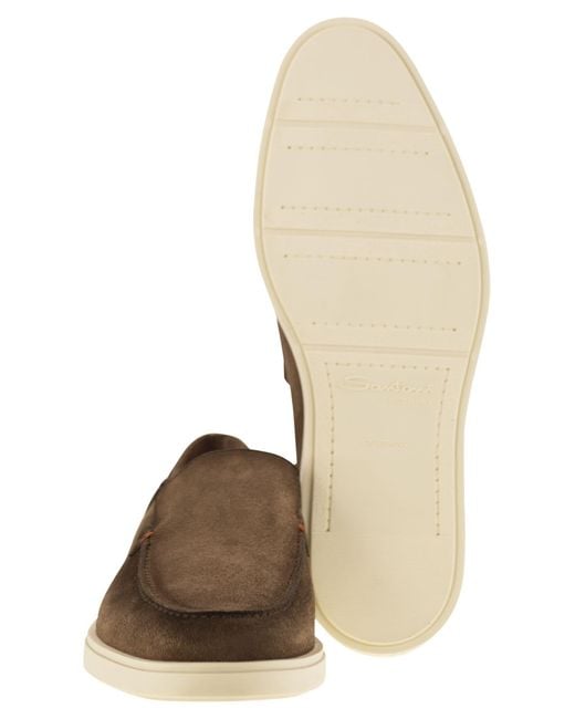 Santoni Suede Mocassin in het Brown voor heren