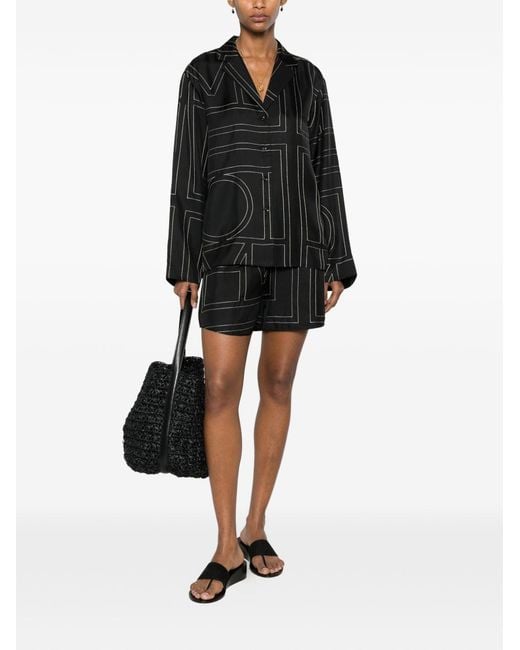 Totême  Black Monogram Silk Pajama Shorts