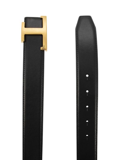 Tod's Black Timeless Reversible T Leather Belt for men