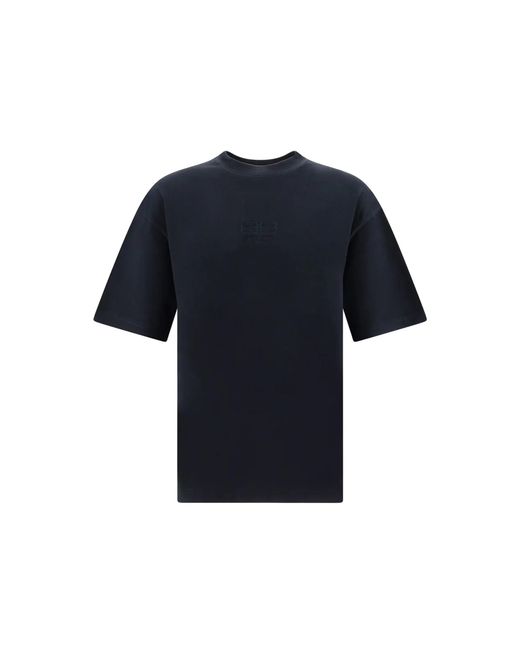 Balenciaga Blue Cotton Logo T Shirt for men
