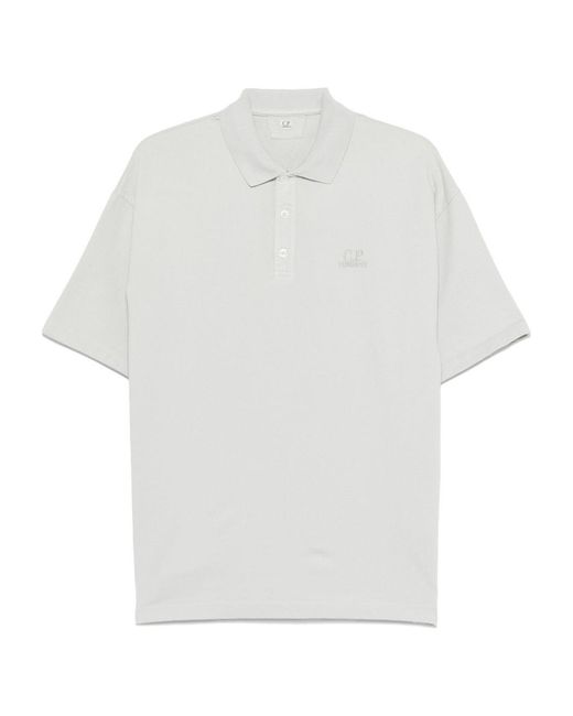 C P Company White Logo Cotton Polo Shirt for men