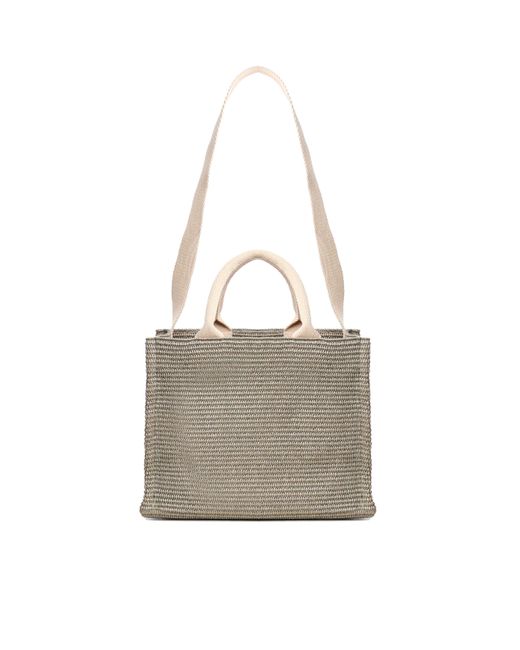Marni White Olive Raffia Small Tote Bag