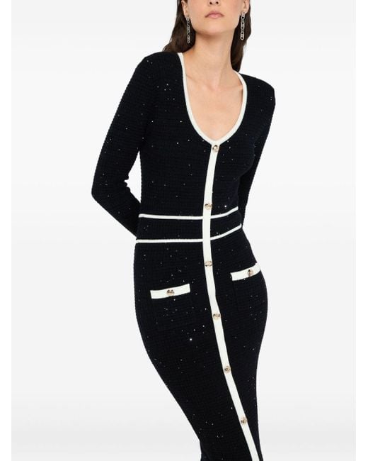 Liu Jo Black Schwarzes Pailletten Verziertes Langarmkleid