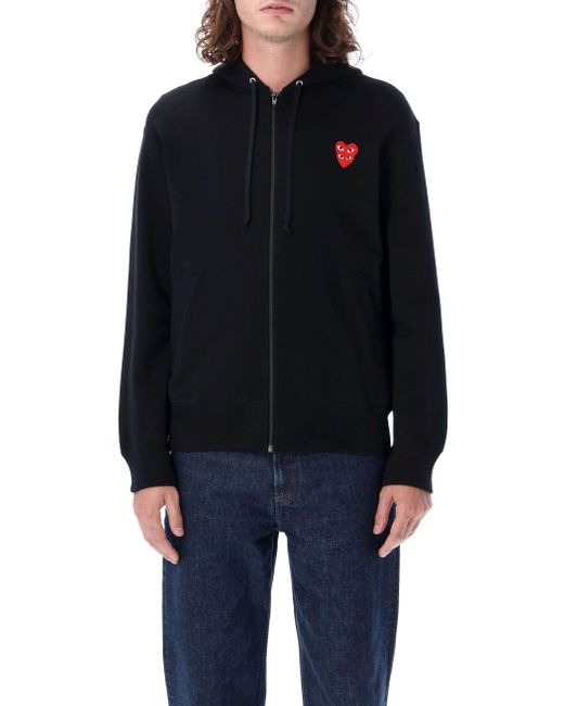 COMME DES GARÇONS PLAY Blue Zipped Hoodie With Double Heart Patch