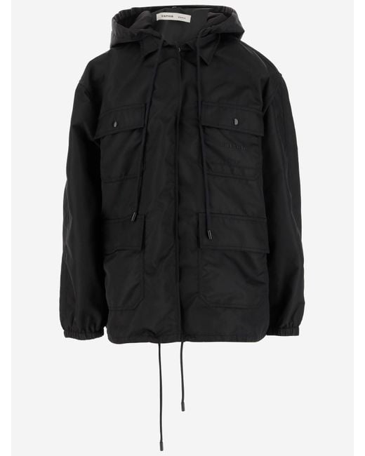 Carven Black Glossy Nylon Hooded Jacket