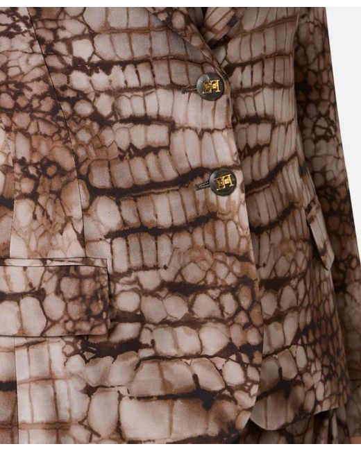 Elisabetta Franchi Brown Alligator Print Jacket