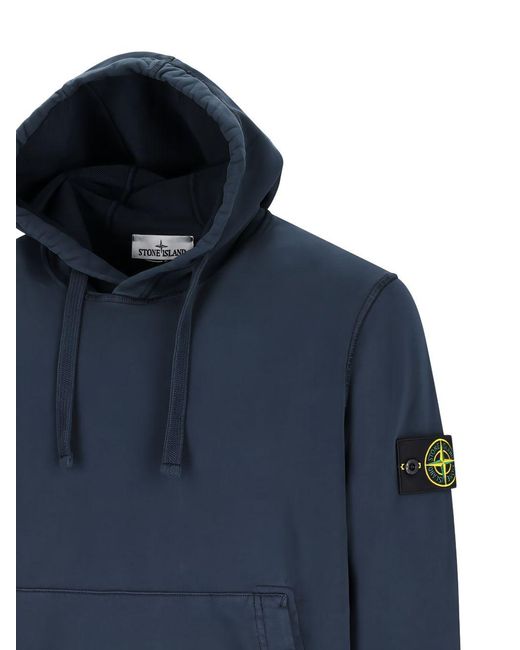Stone Island Blue Logo Cotton Hoodie for men