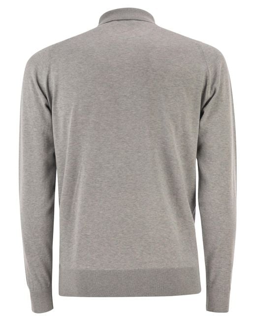 John Smedley Gray Bradwell Cotton Long Sleeved Polo Shirt