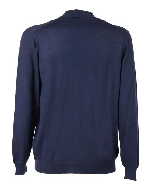 Fedeli Blue Mock Neck L/S Knitted Sweater