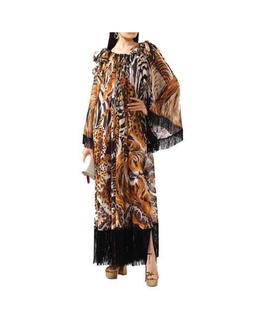 Vestido kaftan con flecos de Dolce & Gabbana de color Brown