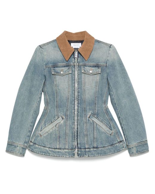 Alexander McQueen Blue Light Washed Denim Jacket With Ruffles