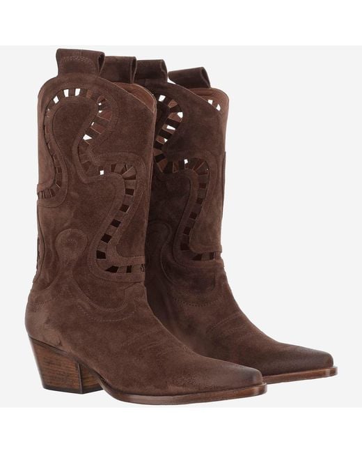 Sartore Brown Suede Boots With Cut Out Details