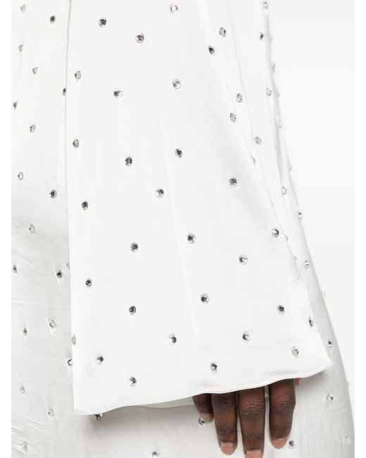 Oseree White Crystal-Embellished Ring-Detail Maxi Dress