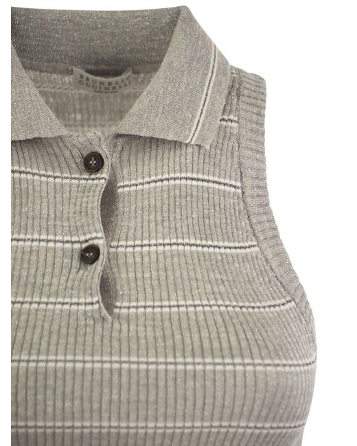 Camisa de polo sin mangas Brunello Cucinelli de color Gray