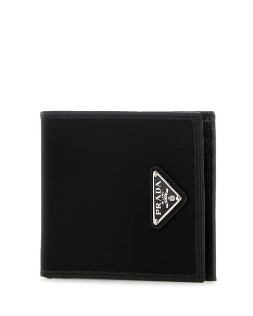 Prada Black Re-Nylon Saffiano Leather Triangle Logo Wallet for men