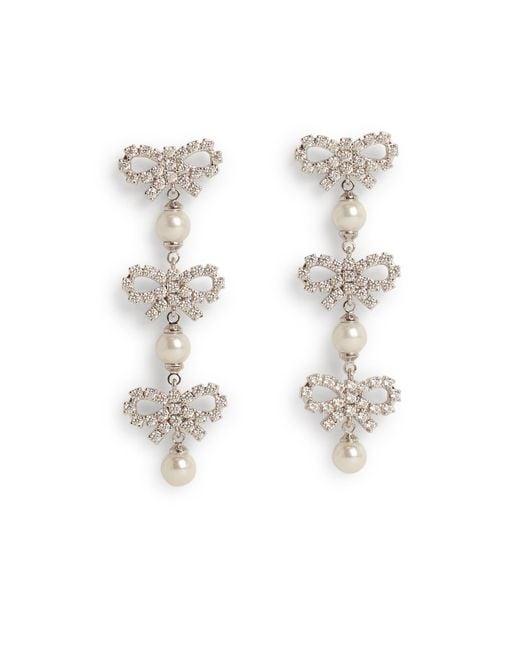 Self-Portrait White 'Micro Bow Pearl Tiered' Earrings
