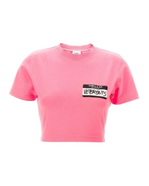 Vetements Pink 'Hello My Name Is ' Cropped T Shirt for men