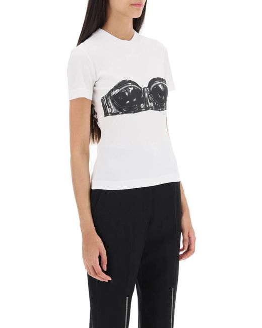 T -Shirt mit Bustier Print Alexander McQueen de color White