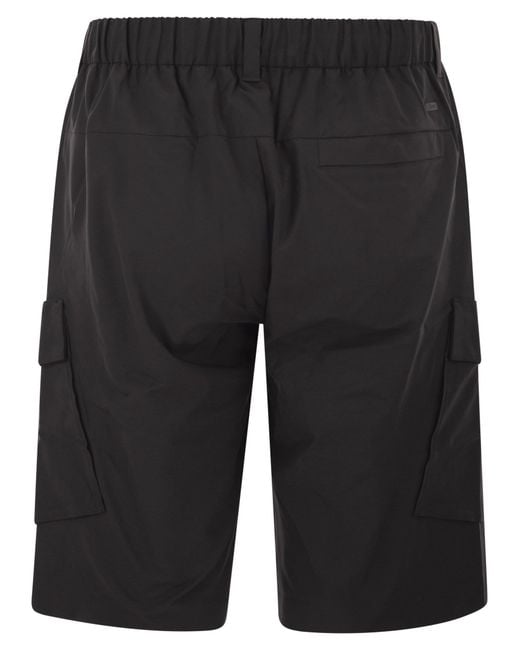 Herno Black Technical Fabric Cargo Bermuda Shorts for men