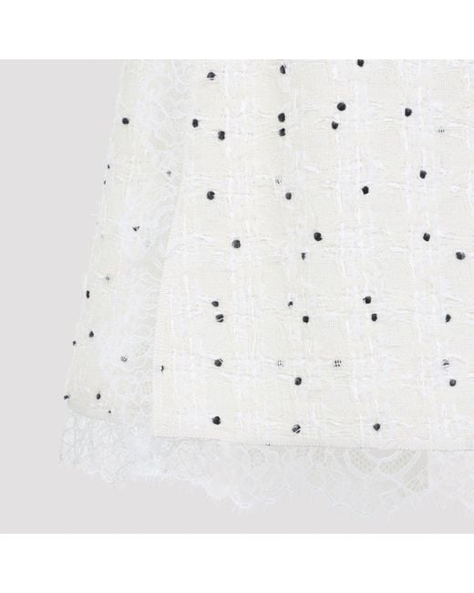 Giambattista Valli White Ivory Cotton Mini Skirt With Polka Dot Design And Lace Trim