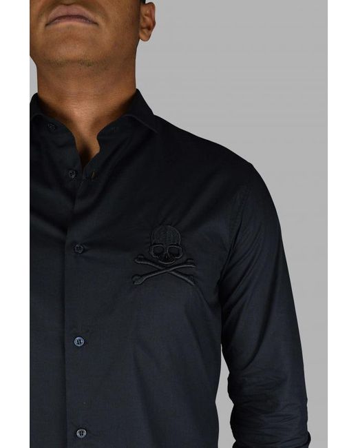Philipp Plein Blue Diamond Cut Ls Skull Shirt for men