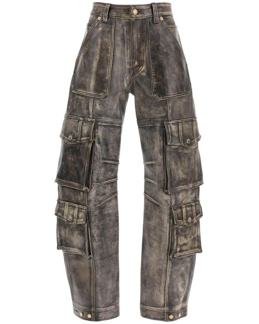 Golden Goose Deluxe Brand Irin Cargo Pants In Vintage Effect Nappa Leer in het Gray