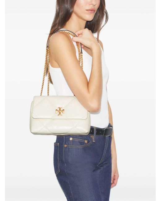 Tory Burch Natural Kira Diamond Small Leather Shoulder Bag
