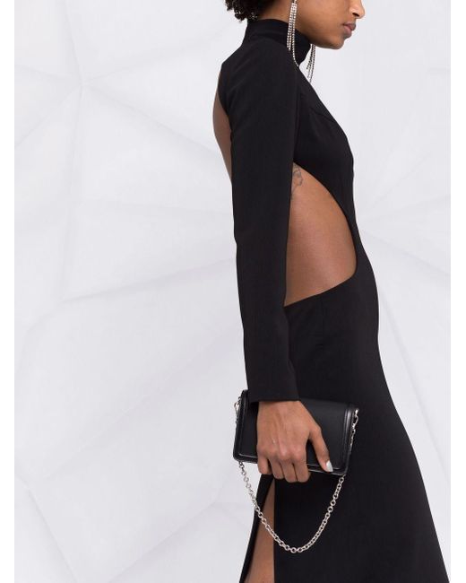 MONOT PRE Black Slit Detail Silk Crepe Long Dress