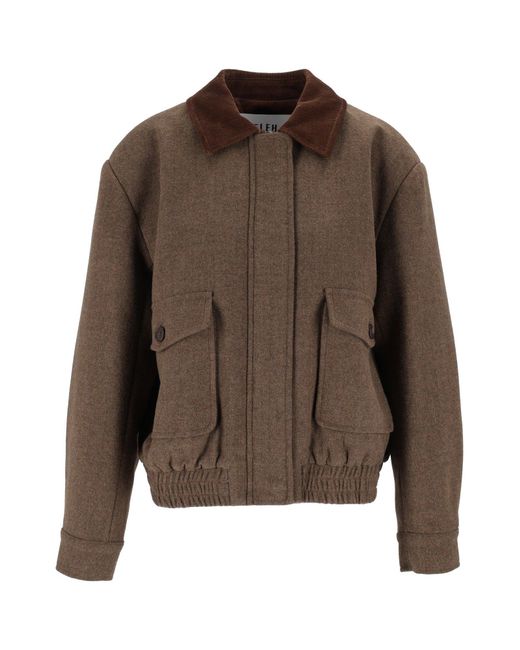 ELEH Brown Cropped Corduroy Collar Jacket