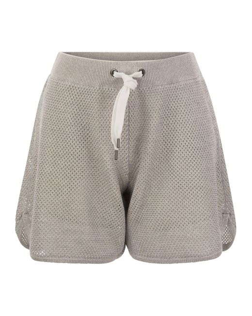 Brunello Cucinelli Sparkling Net Gebreide Katoenen Shorts in het Gray