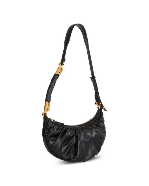 Balmain Black Ebene Ruffled Shoulder Bag