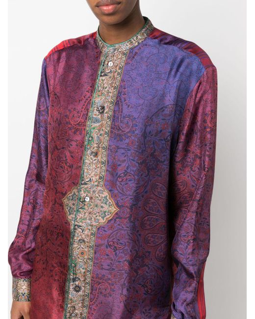 Pierre Louis Mascia Purple Printed Silk Shirt