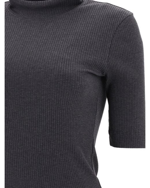 Brunello Cucinelli Black Ribbed T Shirt With Monili