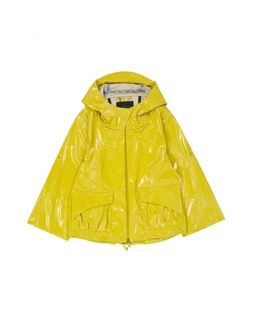 Herno Yellow Glossy Finish Hooded Jacket With Drawstring Hem