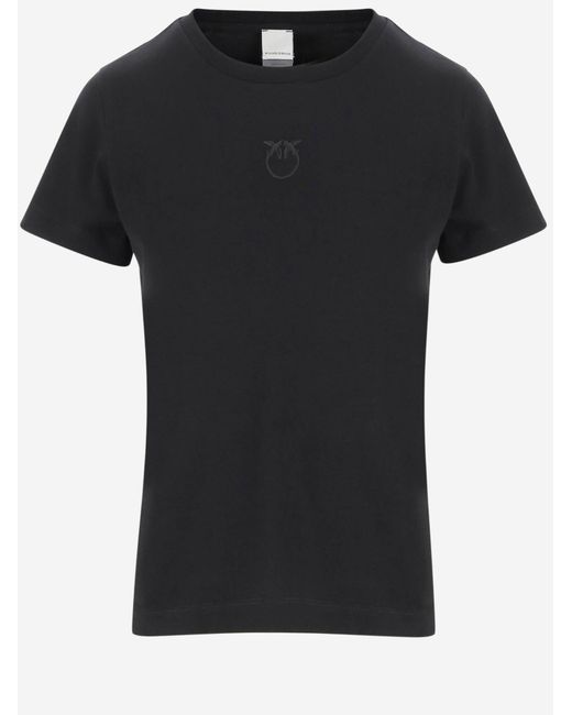 Pinko Black Bussolotto Cotton T Shirt With Logo