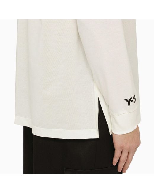 Y-3 White Crew Neck Long Sleeves T Shirt With Logo for men