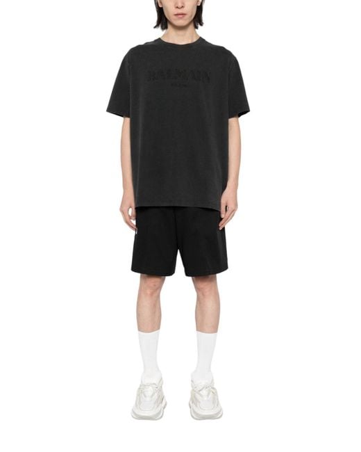 Balmain Black T Shirt With Vintage Embroidery