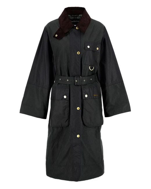 Barbour Black Belted Tartan-Cuff Coat