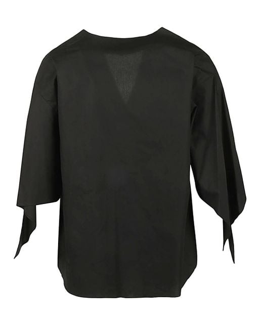 Psophia Black Cotton V Neck Top