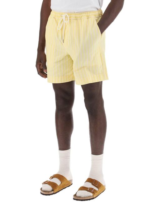 Maison Kitsuné Gestreepte Poplin Bermuda Shorts Voor in het Yellow