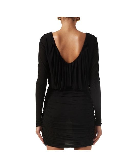 Saint Laurent Black Draped Cupro Mini Dress