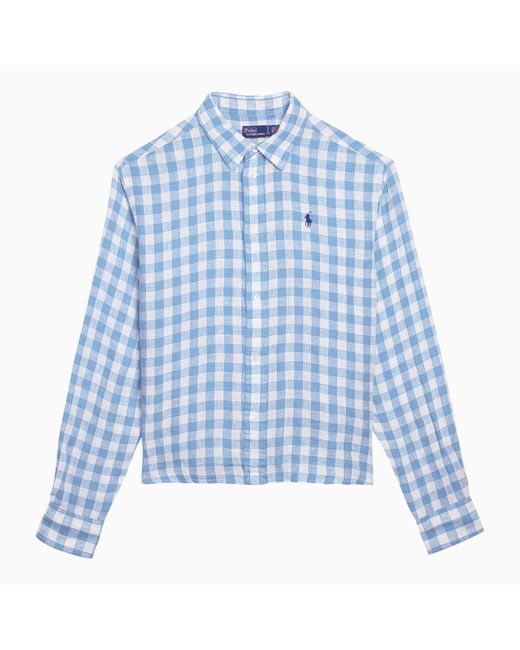 Polo Ralph Lauren Blue Gingham-check Boxy-fit Linen Shirt