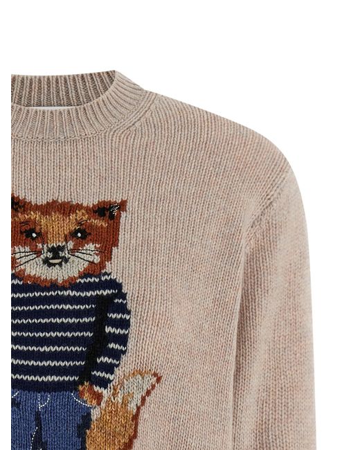 Maison Kitsuné 'dressed Fox' Trui in het Natural