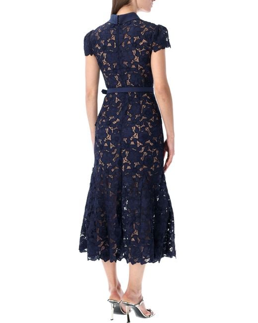 Self-Portrait Blue Guipure Lace Midi Dress