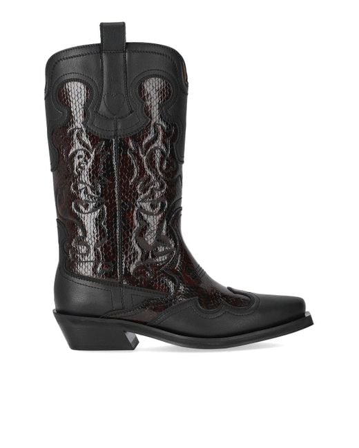 Ganni Black Reptile Effect Texan Boot for men
