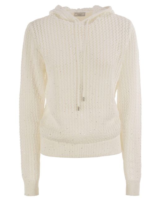 Peserico White Pure Cotton Cordonet Jumper With Sequins