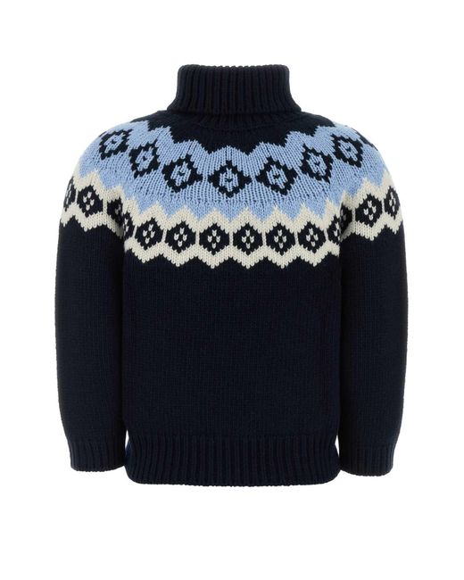 Prada Black Dark Blue Wool Blend Sweater