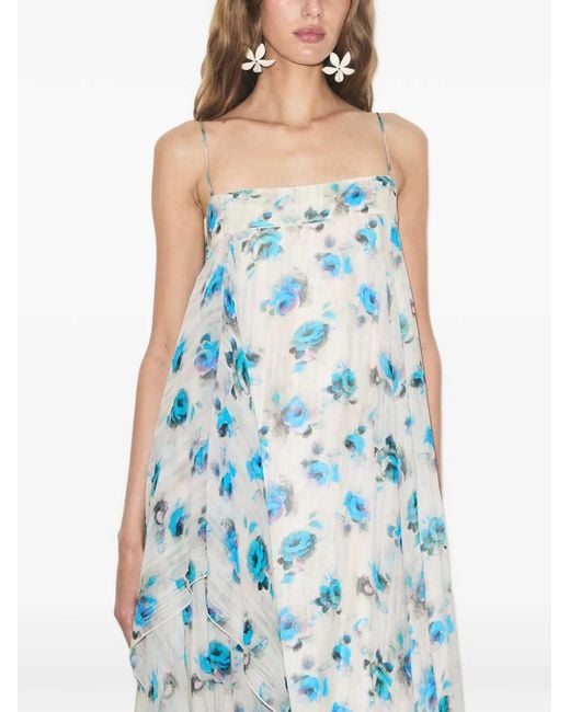Tory Burch Blue Printed Silk Dress