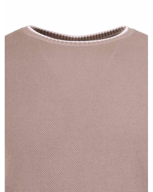 Fedeli Brown Crew-Neck L-S Knitted Sweater Cotton Crewneck for men